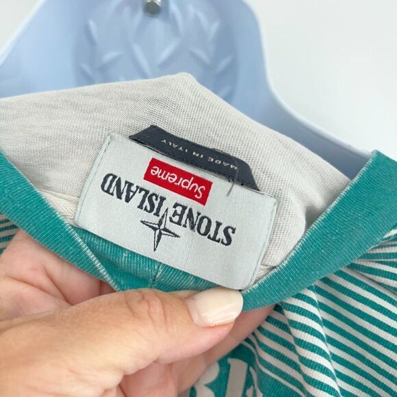 Stone Island × Supreme S/S 2015 Men's XL Long sleeve Green Striped AS IS - Picture 13 of 16
